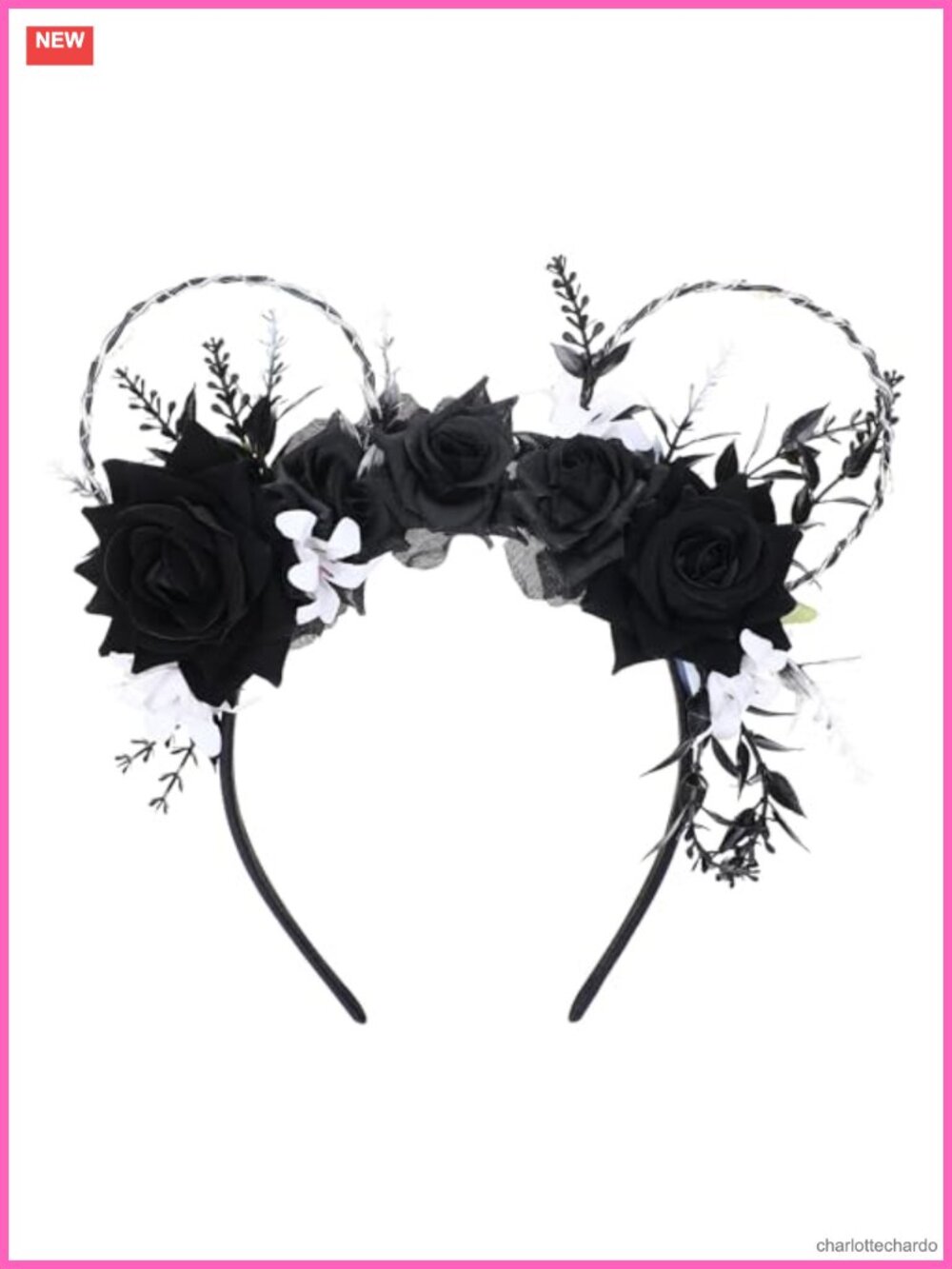 Handmade Flower Mouse Ears Headband Floral Crown for Women Cosplay Costume